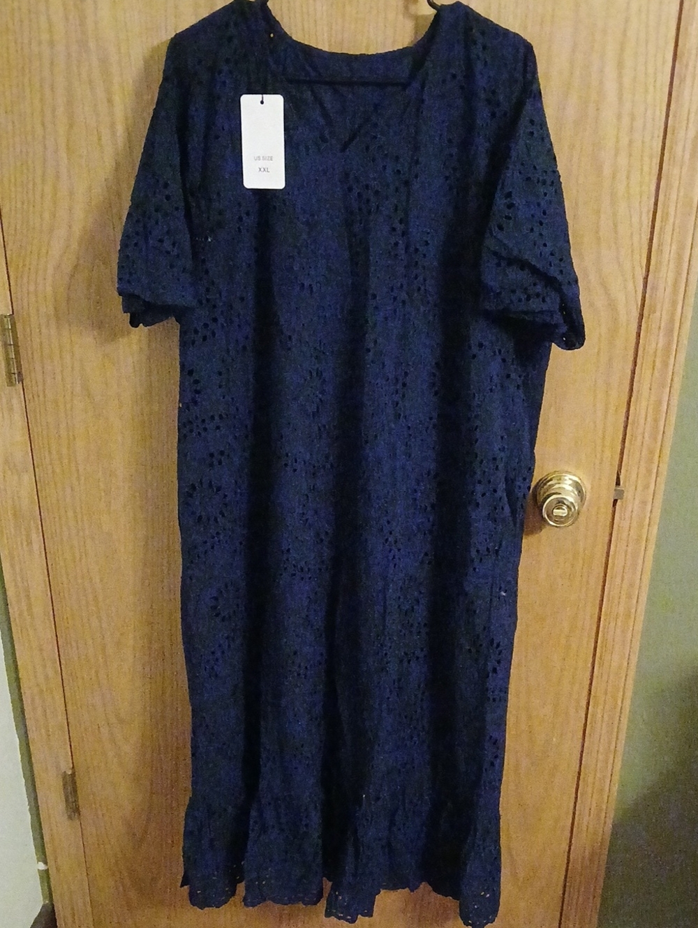 Navy Eyelet Midi Dress - Elegant Women's Summer Dress
